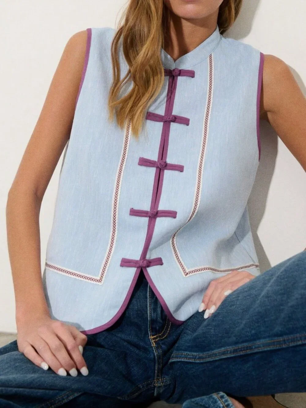 Blue Casual Women's Soft Sleeveless Top - Picture 4 of 6